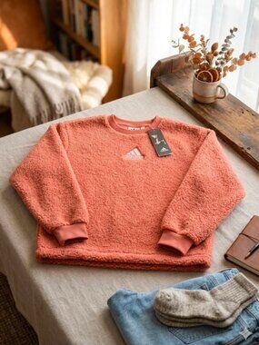 Adidas Originals Cozy Sherpa Fleece Trefoil Crewneck Sweatshirt – Pink / Peach